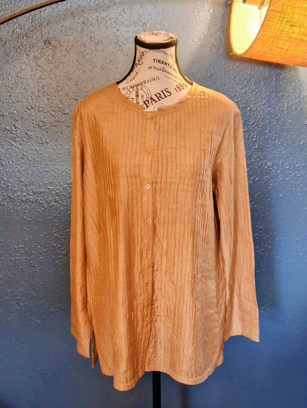 Jones New York Womens Gold Textured Long Sleeve Tunic Top Medium